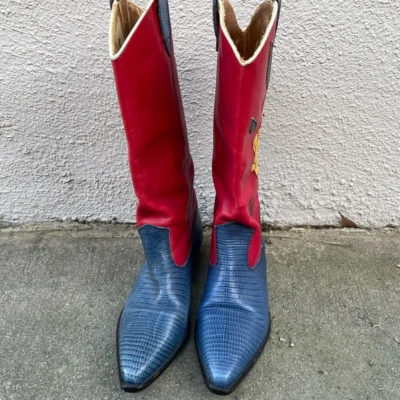 Nine West Red and Blue Heeled Boots - Picture 2 of 6